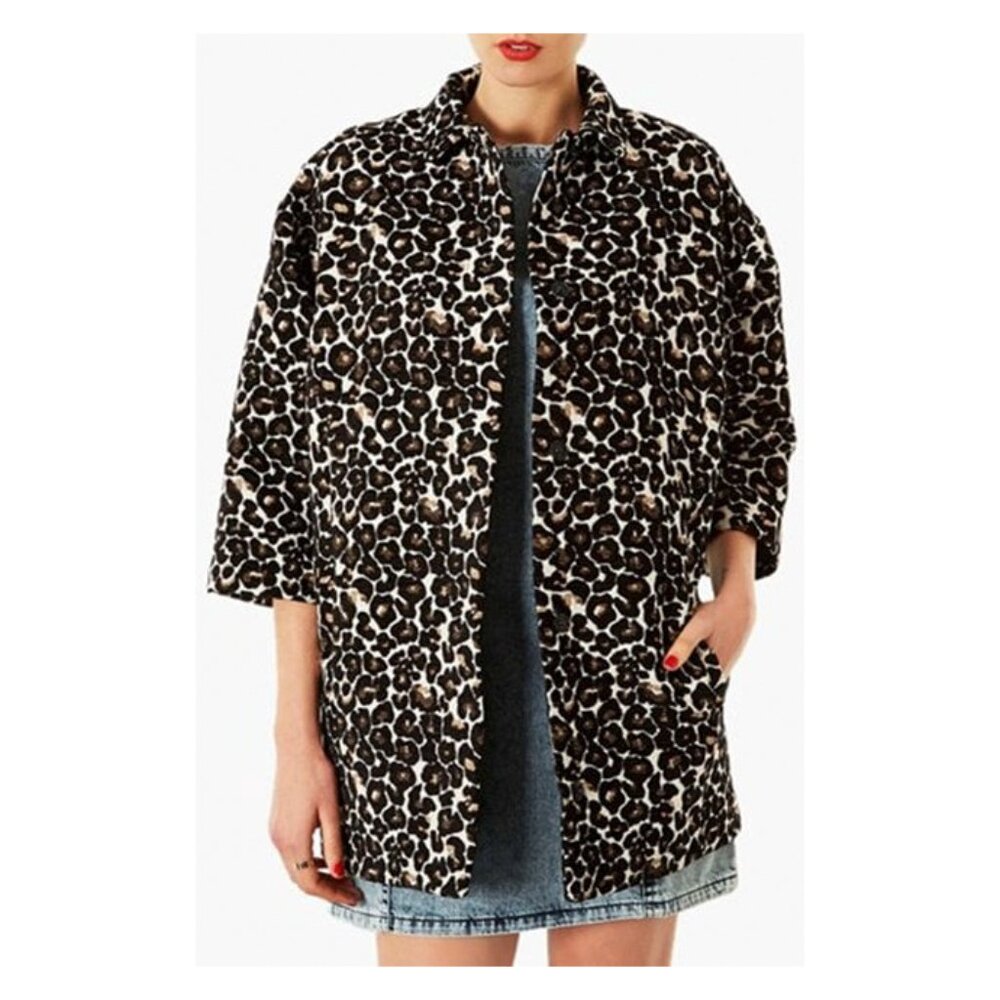 TOPSHOP Leopard print car coat - Size 6